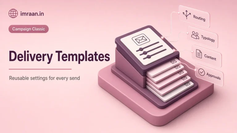 Adobe Campaign delivery templates illustration: reusable email settings for routing, typology and approvals