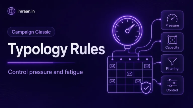 Adobe Campaign typology rules illustration: pressure gauge and calendar limiting weekly email fatigue