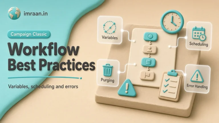 Adobe Campaign workflow best practices illustration: variables, scheduling, error handling and purging
